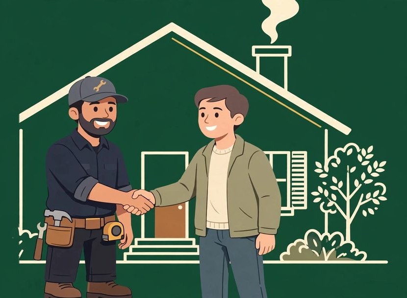Homeowner shaking hands with a vetted Good Word Pros contractor in front of a house